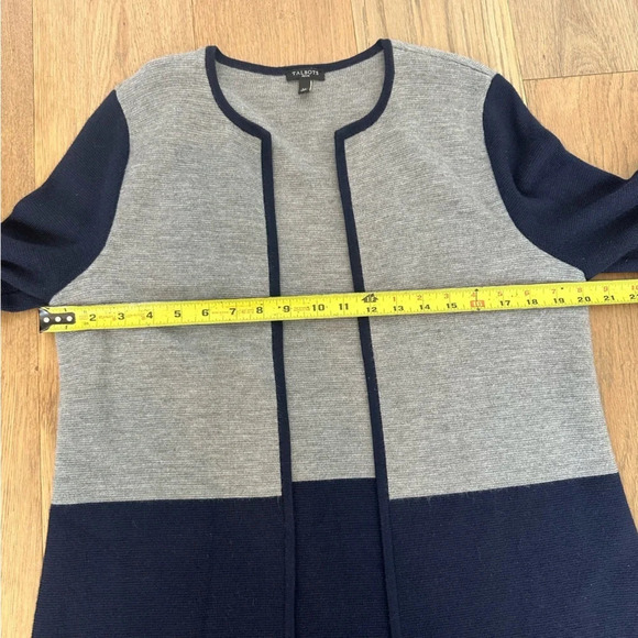 Talbots Color Block Wool Blend Longline Cardigan Navy and Gray Large Petite - Picture 7 of 8